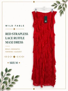 Wild Fable Red Strapless Lace Ruffle Maxi Dress Size M